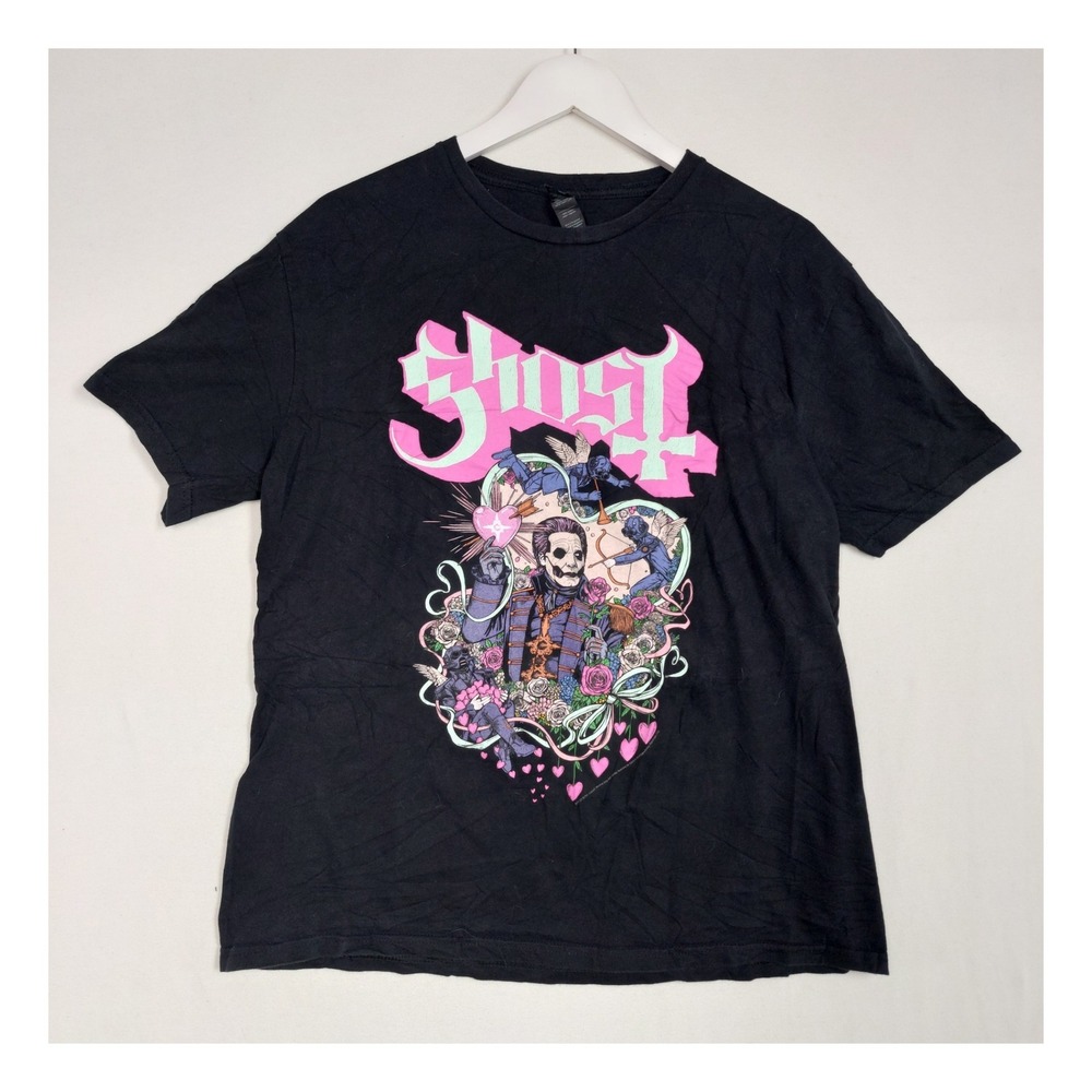 Ghost Band Graphic T-Shirt Black Pink Mint Papa Emeritus Large Softstyle